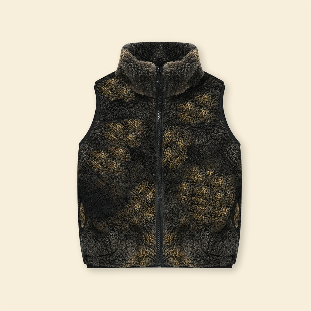 Girls Black Abstract Printed Fleece Front Zipper Sleeveless Winter Jacket Coats & Jackets Black 3-4 Y