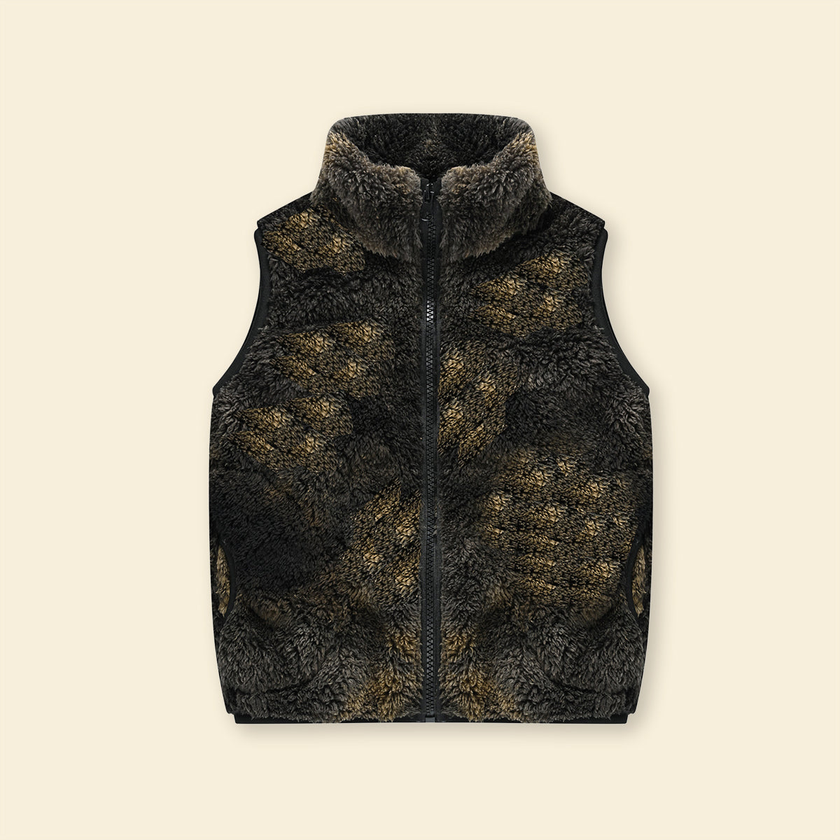 Girls Black Abstract Printed Fleece Front Zipper Sleeveless Winter Jacket Coats & Jackets Black 3-4 Y