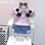 Girls Purple Flower Applique Top With Shorts Set