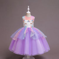 Girls Purple Floral Applique Sleeveless Fit & Flare Party Wear Dress Party Dresses Purple 2-3 Y