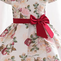 Girls Red Floral Printed Cap Sleeve Fit & Flare Party Wear Dress Party Dresses