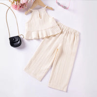 Girls Apricot Self Stripe Peplum Top With Pants Co-ord Sets Sets