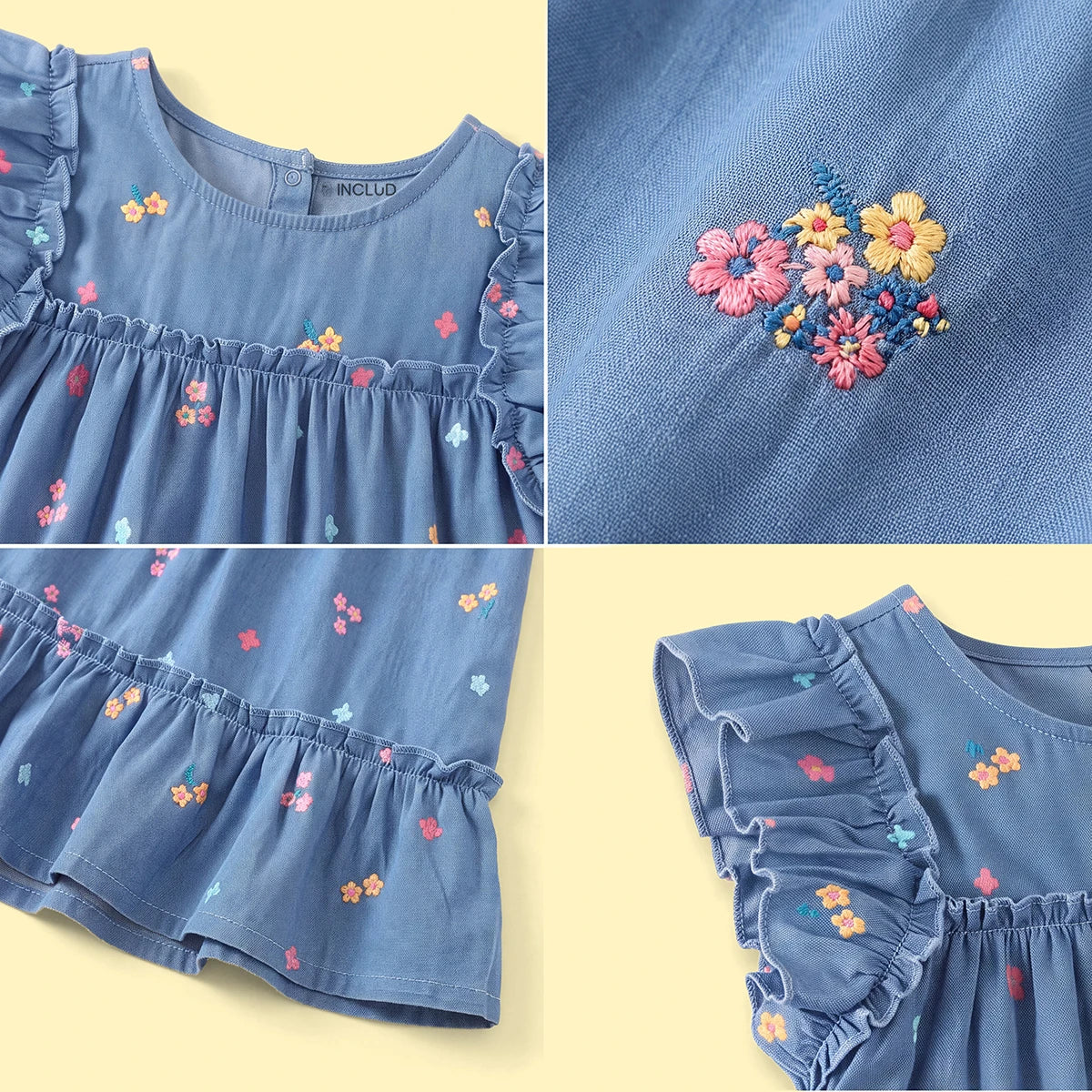 Girls Blue Floral Short Sleeve A-Line Dress Casual Dresses
