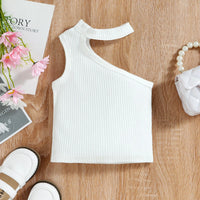 Girls White One Shoulder Ribbed Top With Shorts Sets 2 pc. Sets