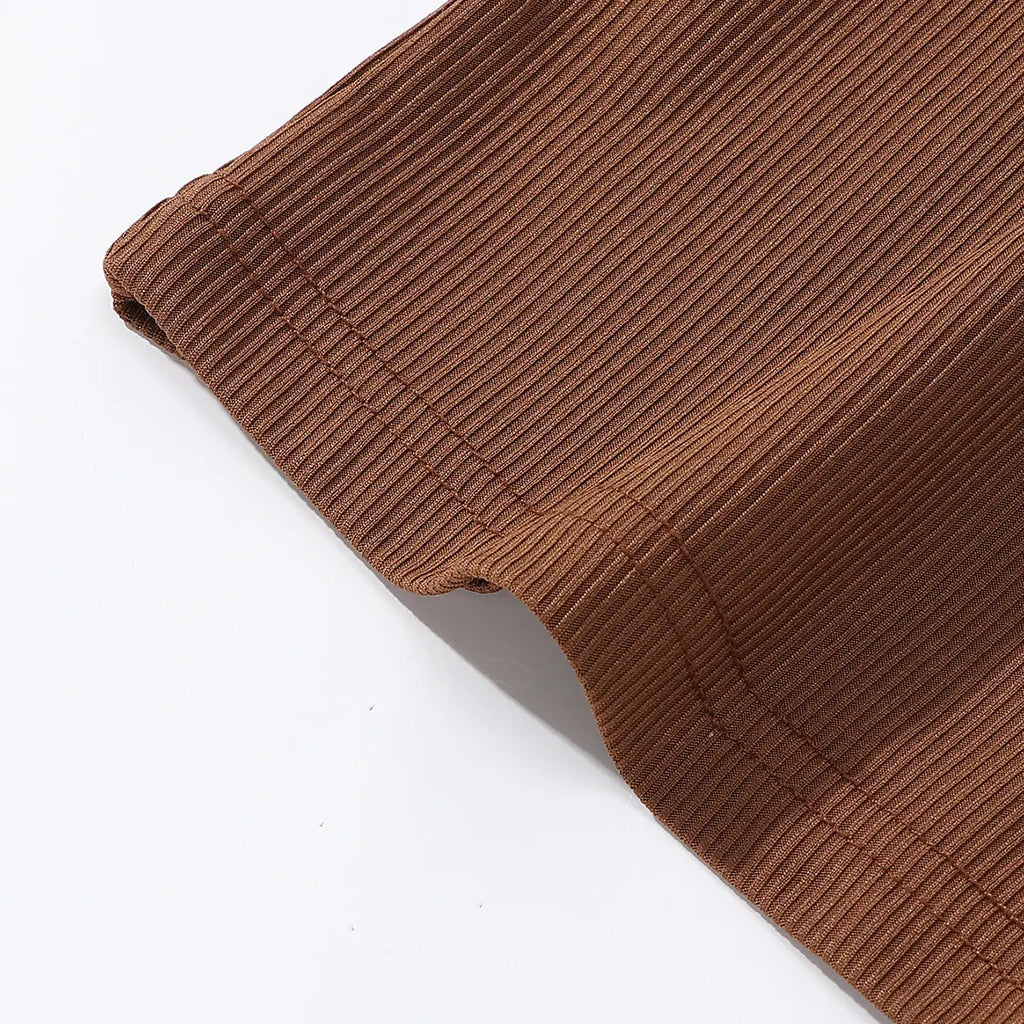 Girls Brown Bow Detail Short Sleeve T-Shirt With Flared Pants Sets Sets