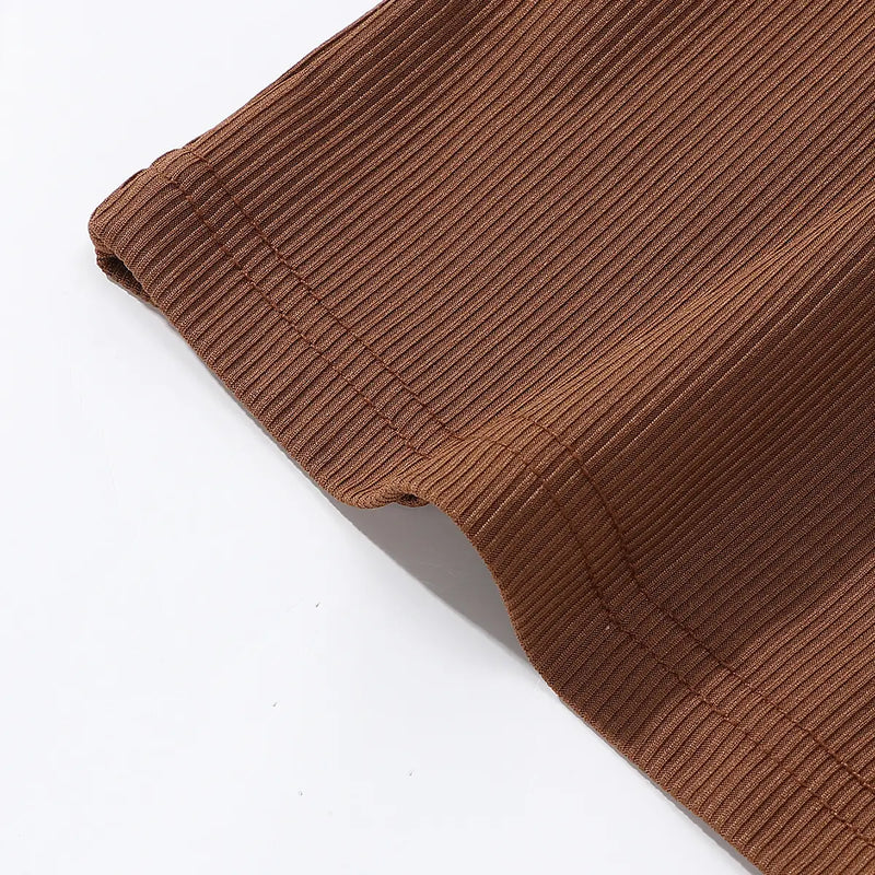 Girls Brown Bow Detail Short Sleeve T-Shirt With Flared Pants Sets Sets