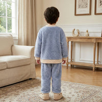 Boys Blue Fleece Bear Applique Button-up Jacket With Jogger Co-ord Sets Sets