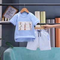 Boys Sky Blue Animal Graphic Short Sleeve T-Shirt With Drawstring Shorts Sets 2 pc. Sets Sky Blue 0-1 Y