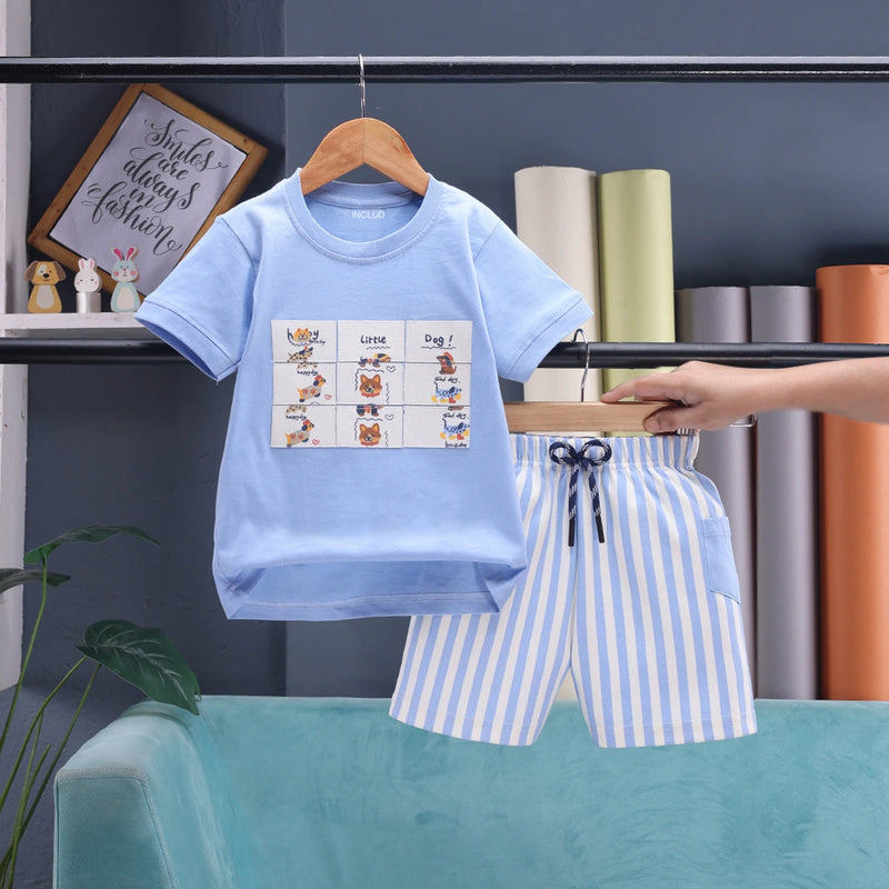 Boys Sky Blue Animal Graphic Short Sleeve T-Shirt With Drawstring Shorts Sets 2 pc. Sets Sky Blue 0-1 Y