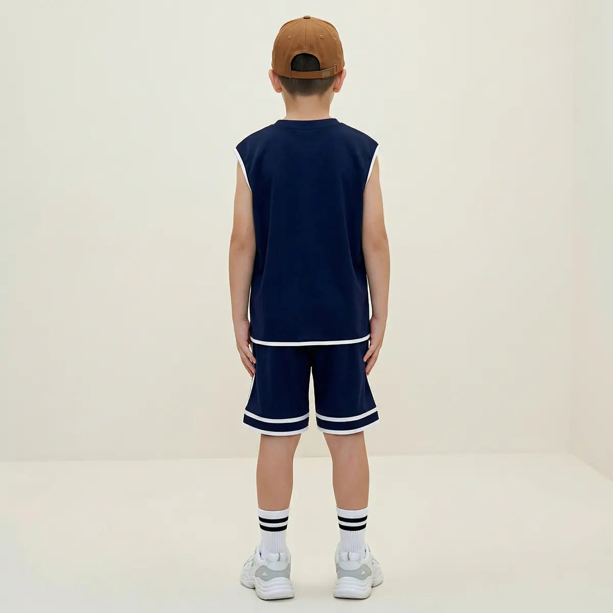 Boys Navy Blue Typographic Print Sleeveless T-Shirt With Shorts Co-ord Sets Sets