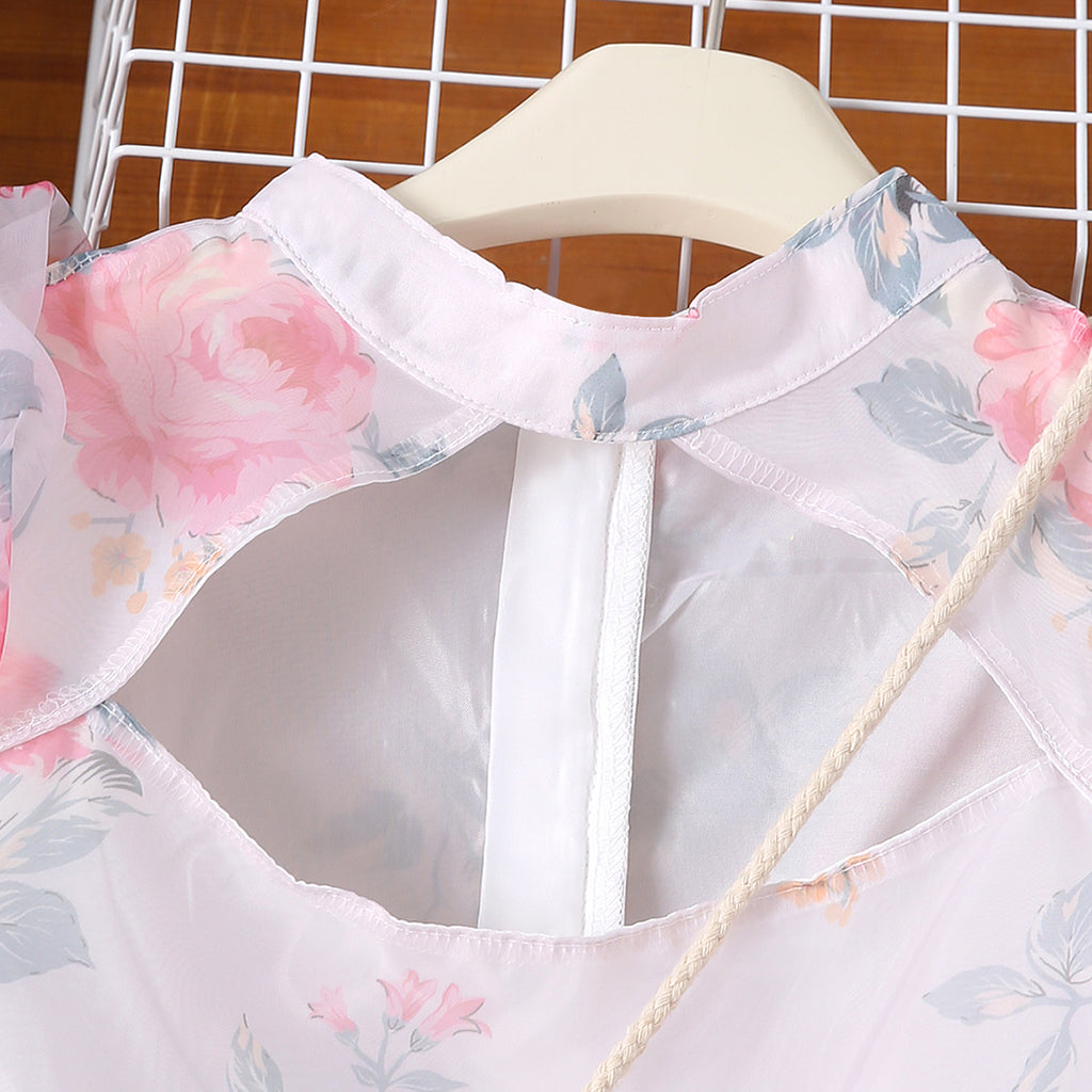 Girls Pink Floral Printed Semi-Casual Dress Casual Dresses