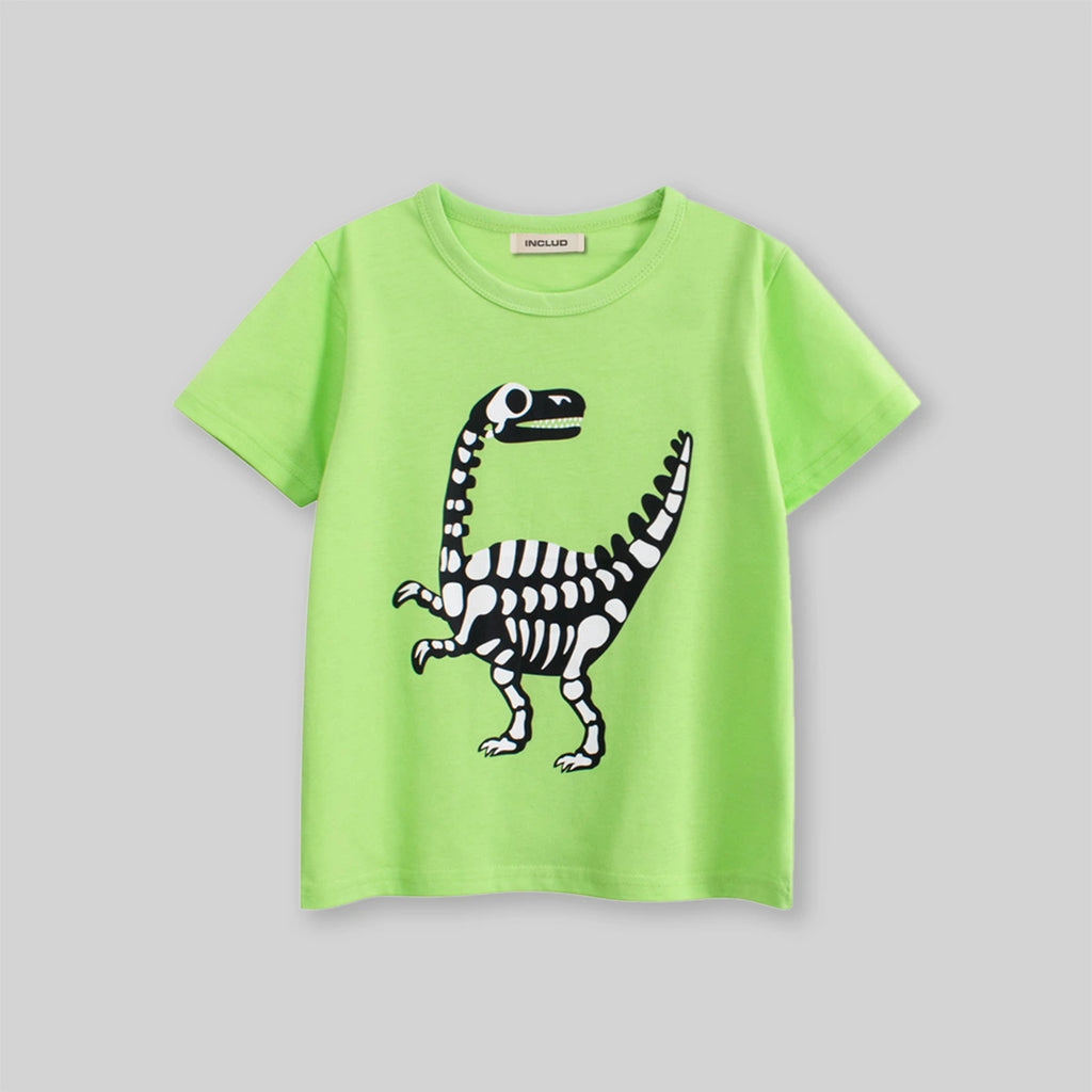 Boys Lime Green Dinosaur Cartoon Printed Short Sleeves T-Shirt Tshirts