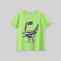 Boys Lime Green Dinosaur Cartoon Printed Short Sleeves T-Shirt Tshirts