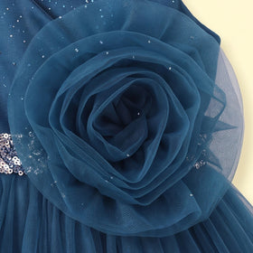 Girls Teal Blue 3D Floral Detail Sleeveless Party Gown Party Dresses