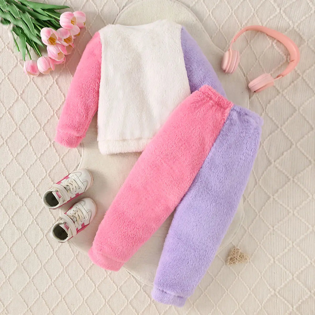 Girls Multicolor Heart Embroidered Sweatshirt With joggers Set 2 pc. Sets
