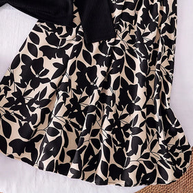 Girls Black Ribbed Long Sleeve Top With Skirt Sets 2 pc. Sets