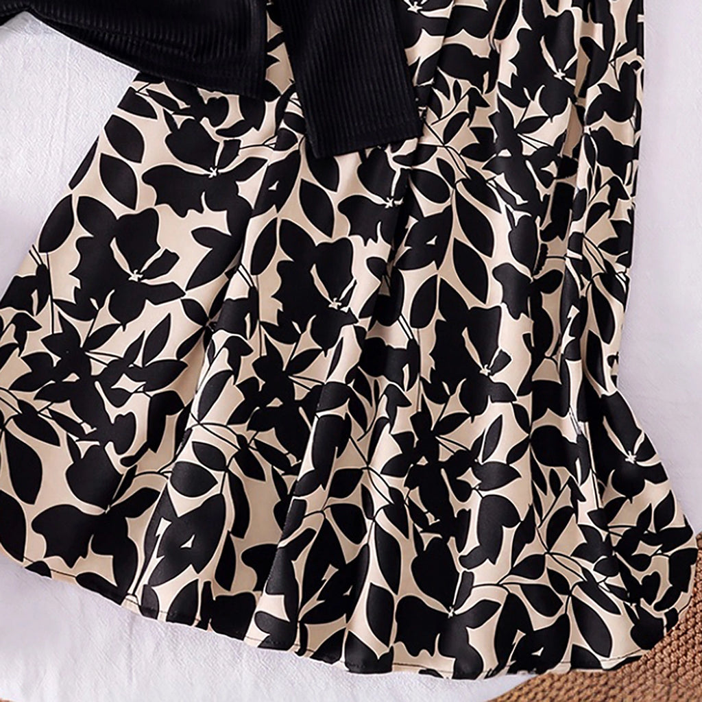 Girls Black Ribbed Long Sleeve Top With Skirt Sets 2 pc. Sets