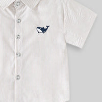 Boys Beige Striped Casual Shirt with Shark Embroidery Shirts