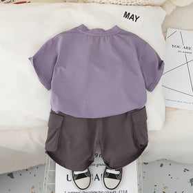 Boys Purple Bear Printed T-Shirt With Cargo Shorts Set 2 pc. Sets