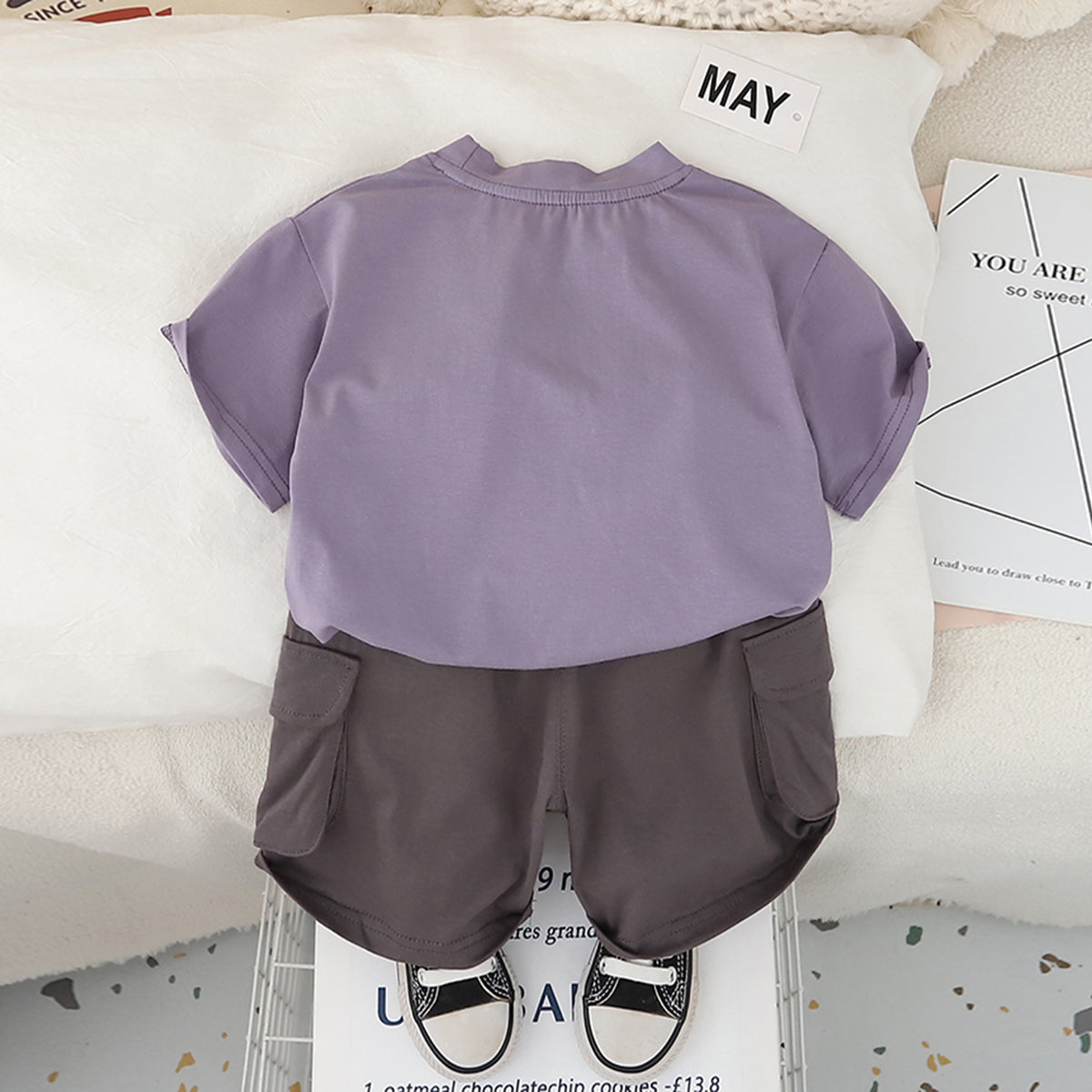 Boys Purple Bear Printed T-Shirt With Cargo Shorts Set 2 pc. Sets