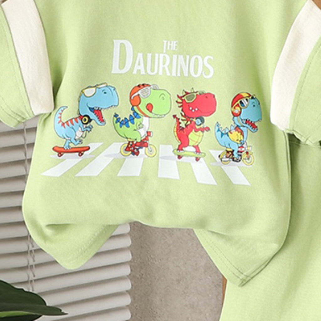 Boys Sea Green Graphic Printed Color-blocked Polo T-Shirt With Shorts Set 2 pc. Sets