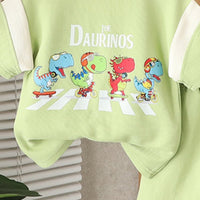 Boys Sea Green Graphic Printed Color-blocked Polo T-Shirt With Shorts Set 2 pc. Sets