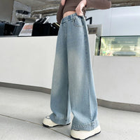 Girls Light Blue Embellished Loose Fit Denim Jeans Pants
