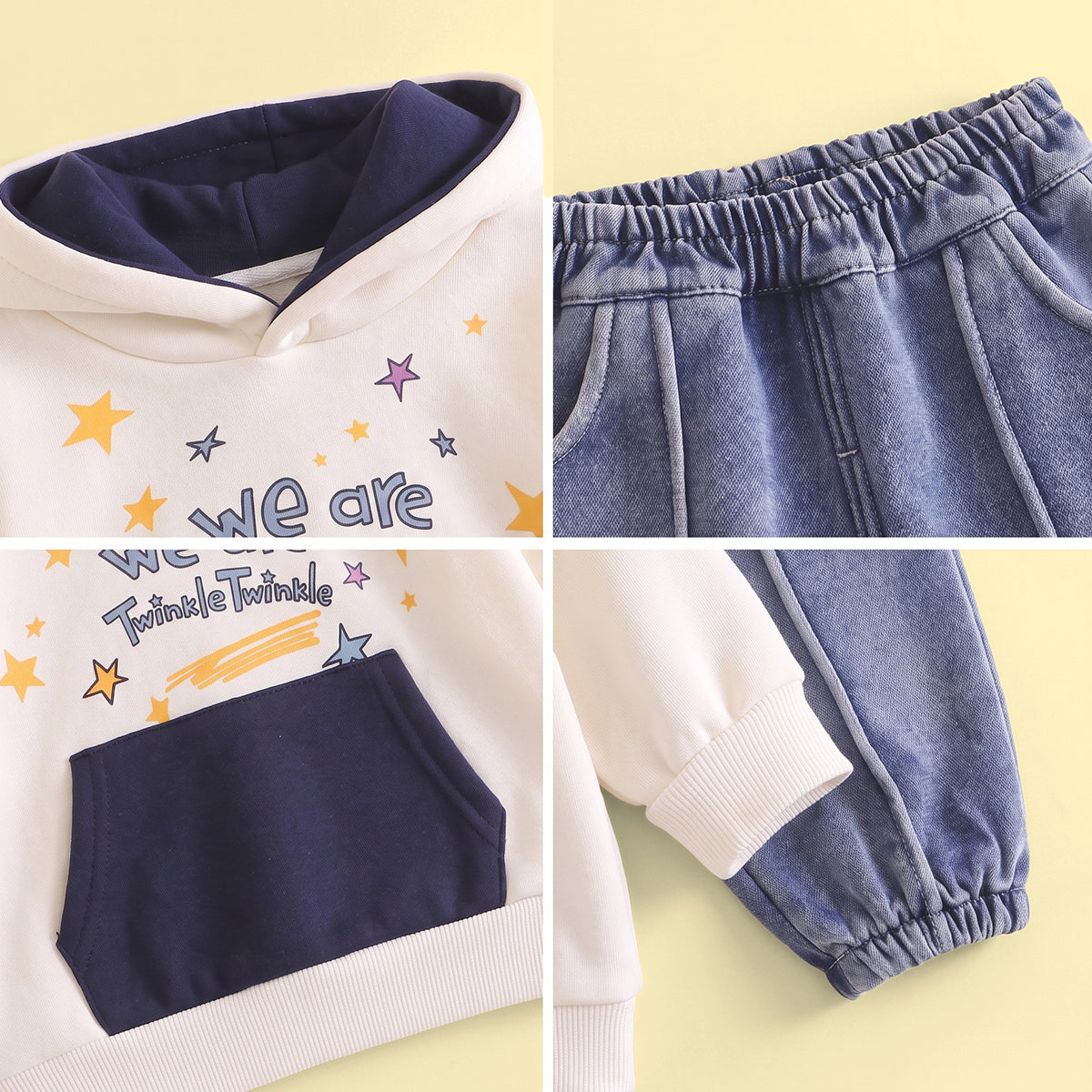 Girls Blue Star Print Typographic Sweatshirt & Pants Sets Sets