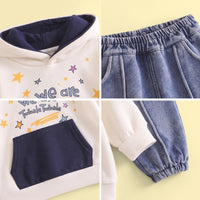 Girls Blue Star Print Typographic Sweatshirt & Pants Sets Sets