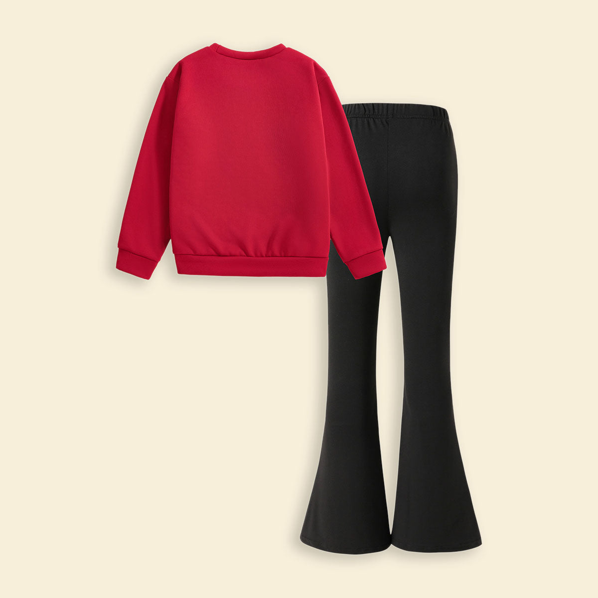 Girls Red Typographic Printed Sweatshirt With Flared Pants Sets 2 pc. Sets