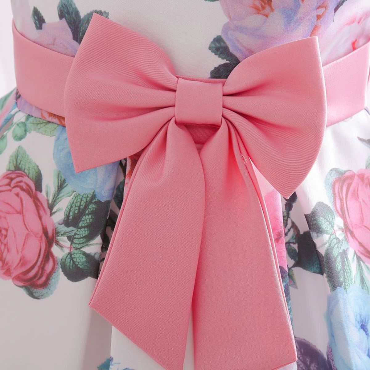 Girls Pink Floral Printed Cap Sleeve Fit & Flare Party Wear Dress Party Dresses