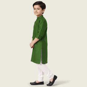 Boys Green Ethnic wear Cotton Long Sleeve Kurta With Pyjama Set Ethnicwear Boys