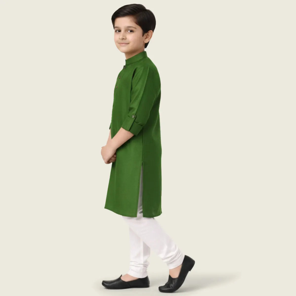 Boys Green Ethnic wear Cotton Long Sleeve Kurta With Pyjama Set Ethnicwear Boys