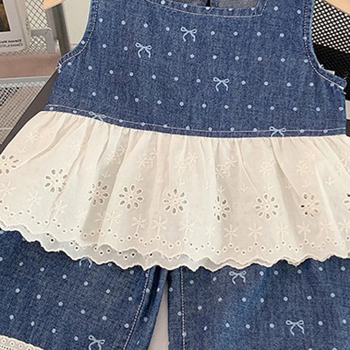 Girls Blue Polka Dot Print Sleeveless Peplum Top With Pants Sets 2 pc. Sets