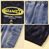 Boys Black Typographic Sweatshirt & Denim Cargo Pants Sets Sets