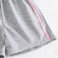 Girls Light Grey Typographic Print Raglan Sleeve T-Shirt With Shorts Sets 2 pc. Sets