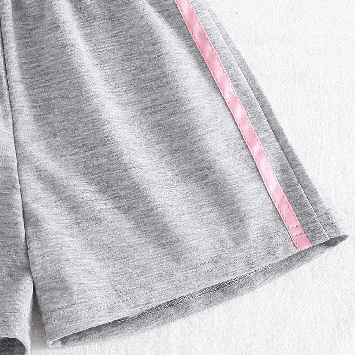 Girls Light Grey Typographic Print Raglan Sleeve T-Shirt With Shorts Sets 2 pc. Sets
