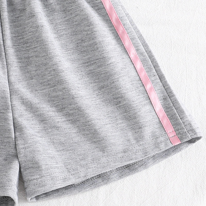 Girls Light Grey Typographic Print Raglan Sleeve T-Shirt With Shorts Sets 2 pc. Sets