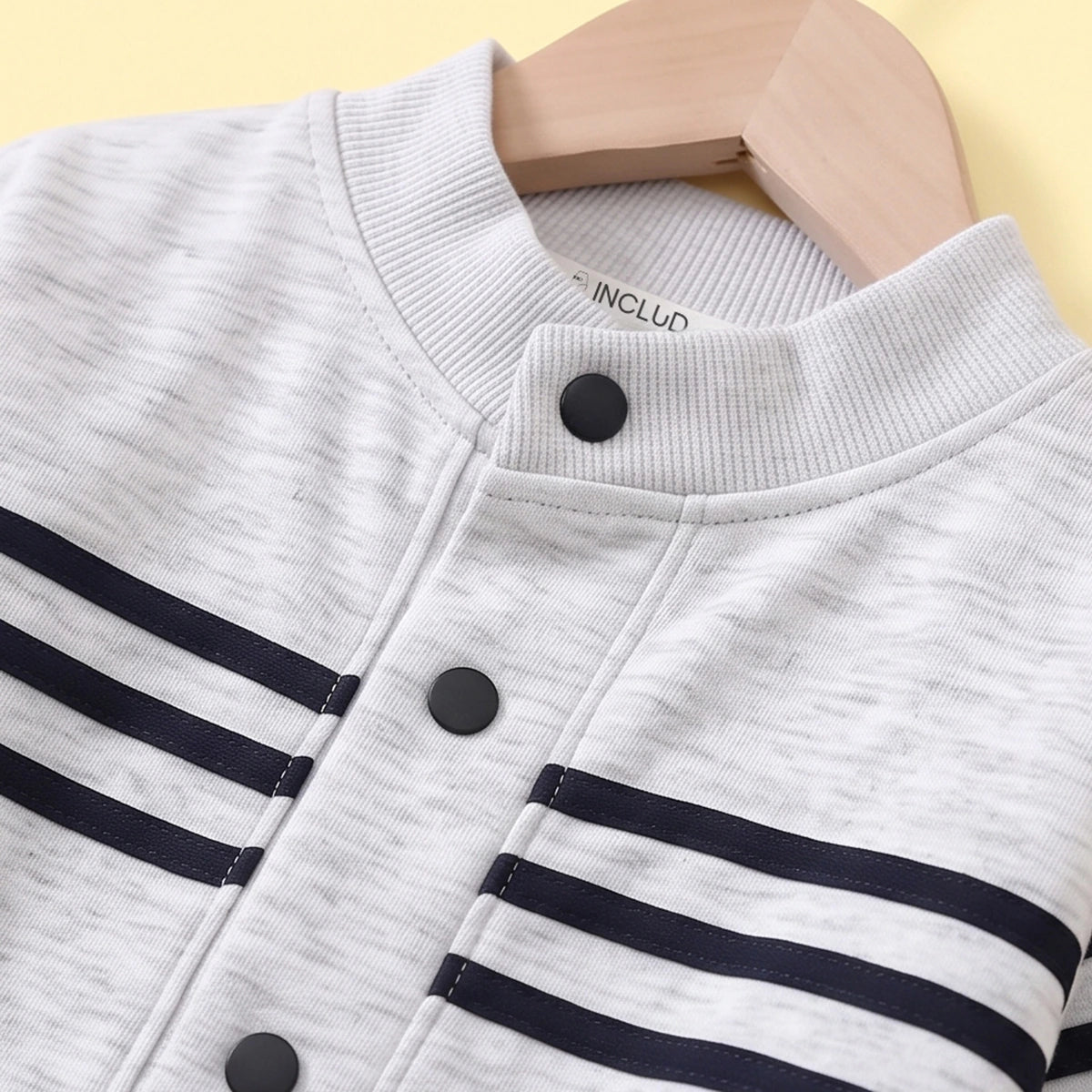 Boys Light Grey Striped Jacket With Denim Pants Sets Sets