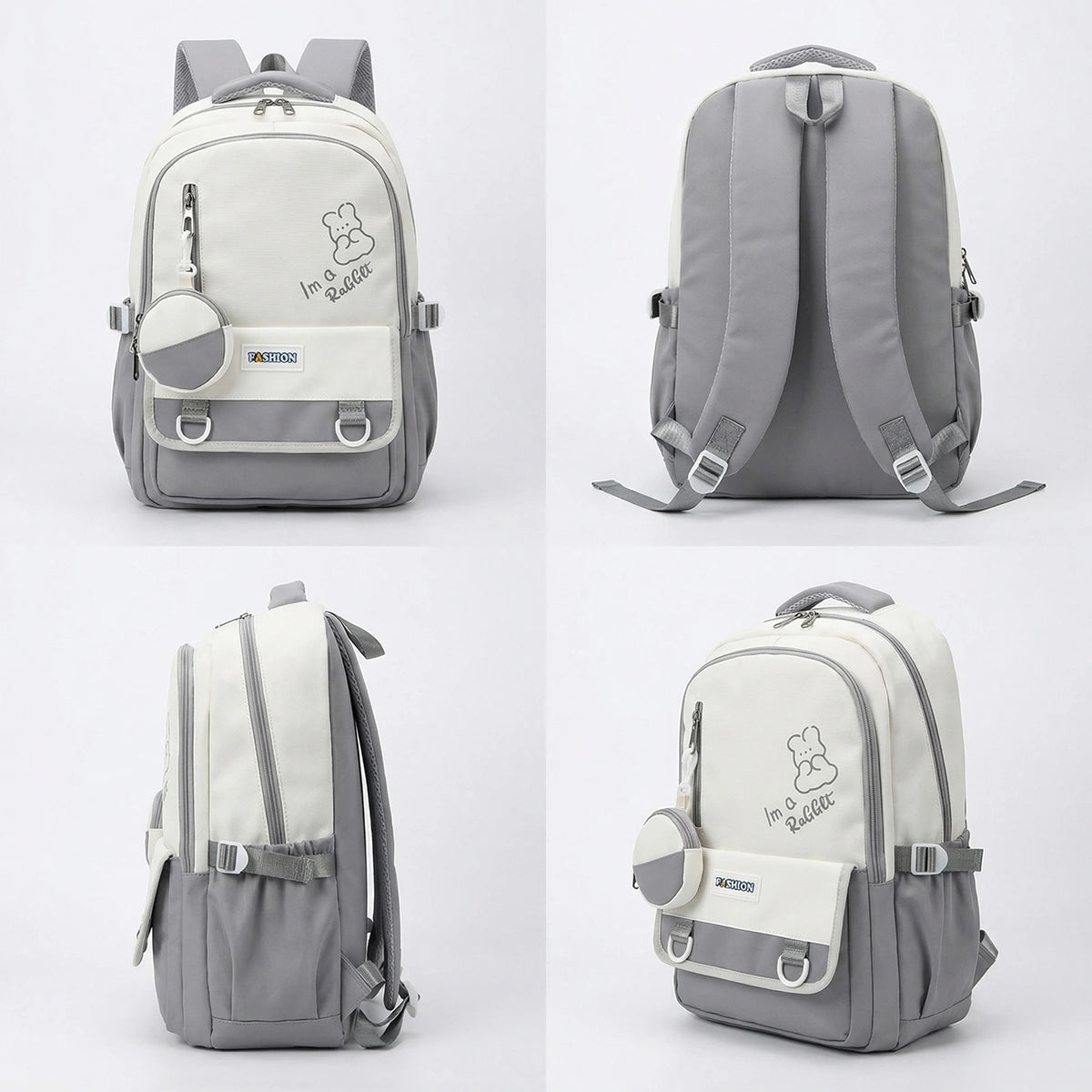 Kids Grey Rabbit Multi-Pocket School Backpack Trending Accessories