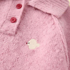 Girls Pink Jacquard Raglan Sleeve Polo Sweater Sweaters & Cardigans