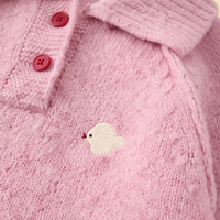 Girls Pink Jacquard Raglan Sleeve Polo Sweater Sweaters & Cardigans
