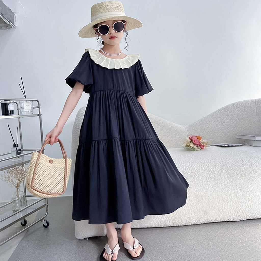 Girls Pleated Collar Fit & Flare Dress
