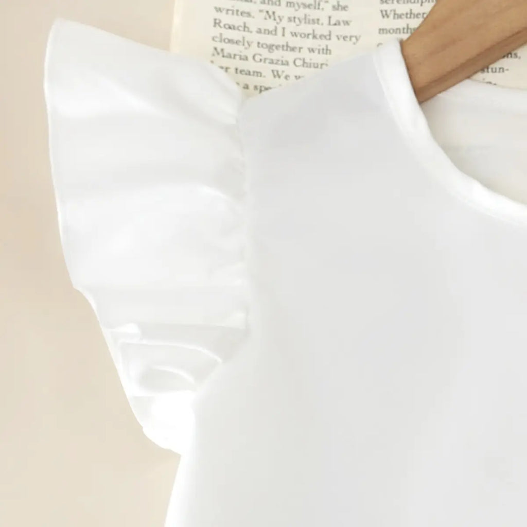 Girls White Short Sleeves Bow Applique Top With Denim Shorts Sets Sets