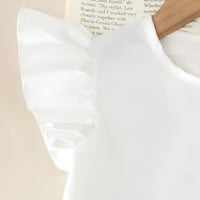 Girls White Short Sleeves Bow Applique Top With Denim Shorts Sets Sets