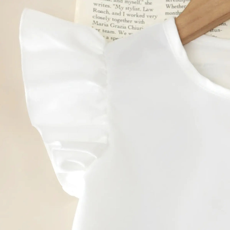 Girls White Short Sleeves Bow Applique Top With Denim Shorts Sets Sets