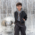 Boys Black Solid Faux Lather Jacket With Hooded Sweatshirt & Pants Set Sets Black 1-2 Y
