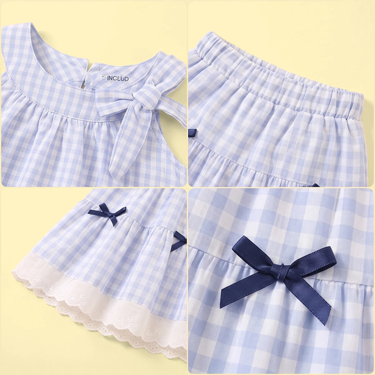 Girls Blue Checked Sleeveless Top With Skirt Sets 2 pc. Sets