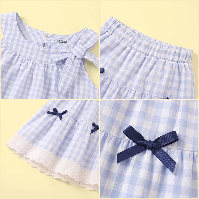 Girls Blue Checked Sleeveless Top With Skirt Sets 2 pc. Sets