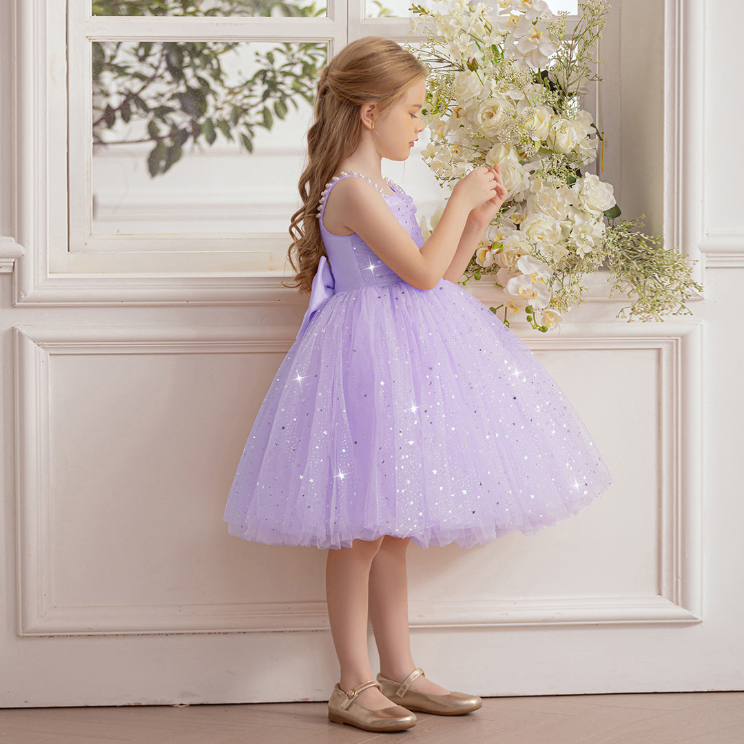 Girls Lilac Glitter Tulle Party Dress with Beaded Straps Party Dresses